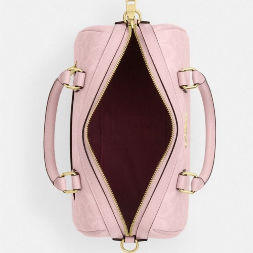 Coach Rowan Satchel Bag In Signature Canvas Powder/Pink - Picture 11 of 12